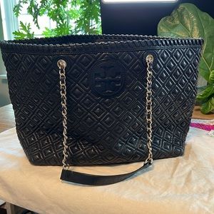Tory Burch Marion Diamond Quilted Leather Tote & Black Handbag